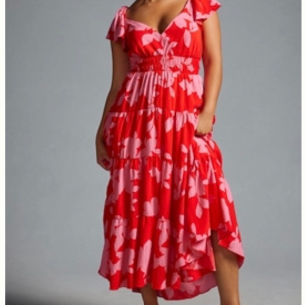 Anthropologie Tiered Flutter-Sleeve Dress